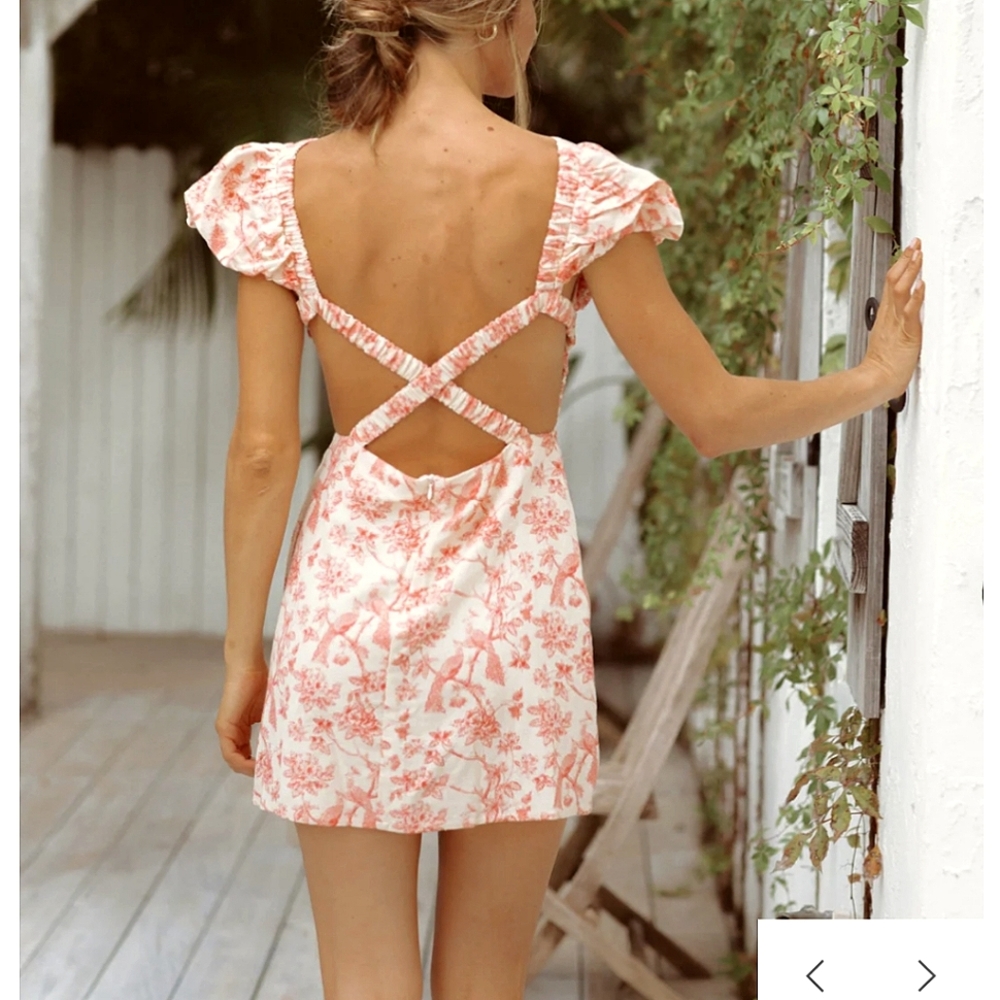 Krewe Du Q Rhodes Floral Mini Dress Tea Party Cocktail Coquette Puff Sleeve - Picture 6 of 8